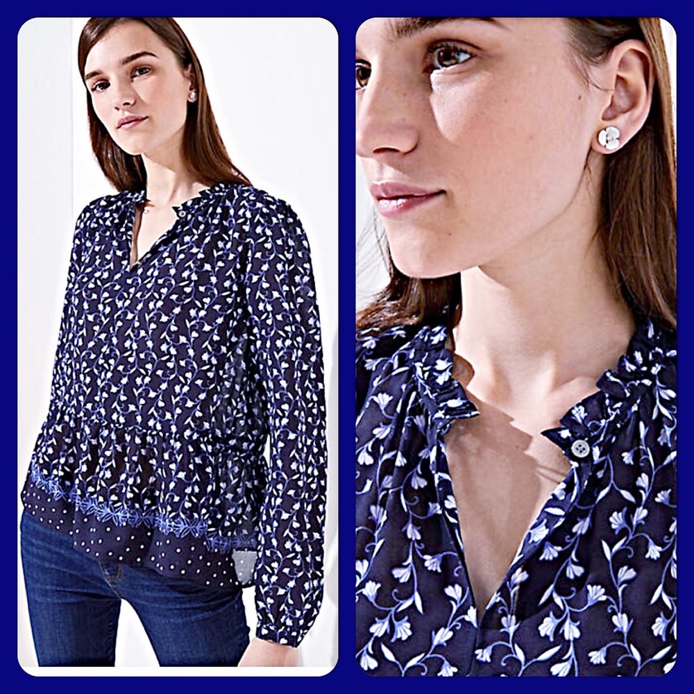 💎LOFT Navy Floral Peplum Blouse💎FIRM PRICE!
